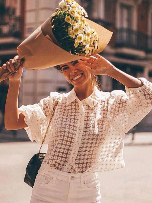 Lapel Collar Printed Blouses&Shirts