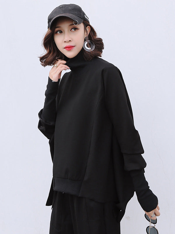 Black Batwing Sleeves Cropped Sweatshirt