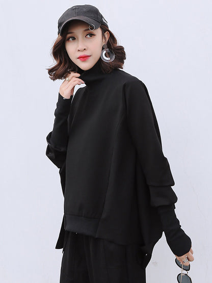 Black Batwing Sleeves Cropped Sweatshirt