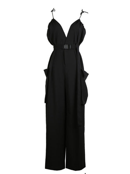 Spaghetti-neck Big Pocket Jumpsuits