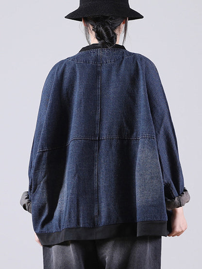 Vintage Buttoned Split-Joint Printed Long Sleeves Denim Jackets Outerwear