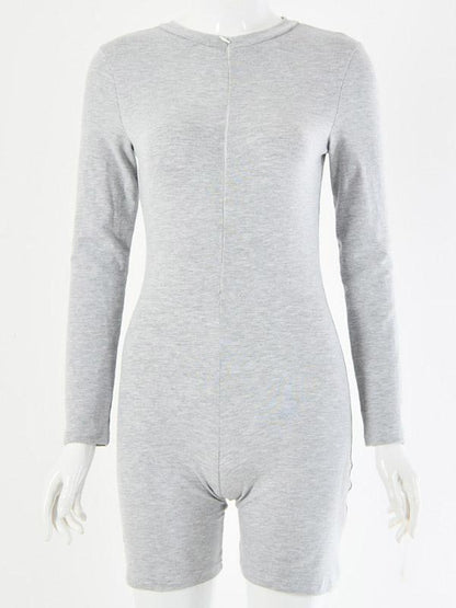 Sexy Wrap Long Sleeves Solid Zipper Rompers