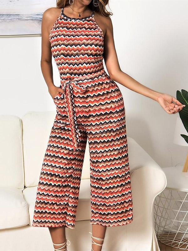Striped Printed Sleeveless Jumpsuits