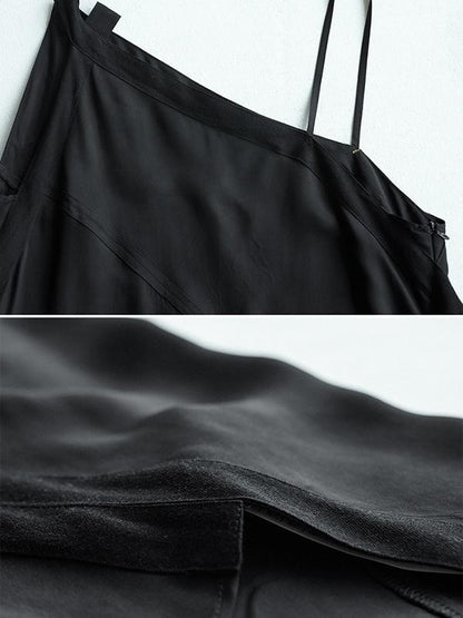 Simple Black Asymmetric Split-joint Long Dress