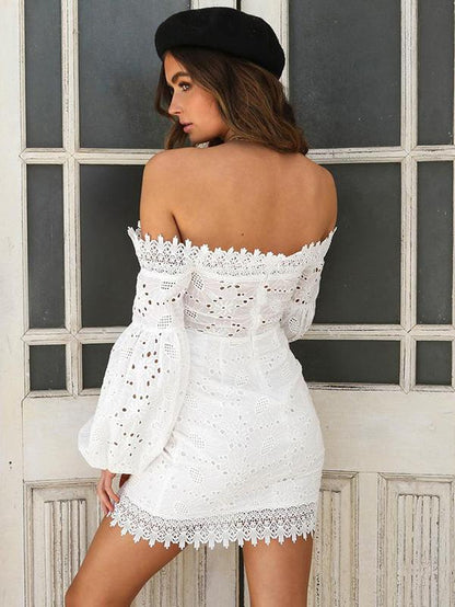 Bohemia Hollow Puff Sleeves Mini Dresses