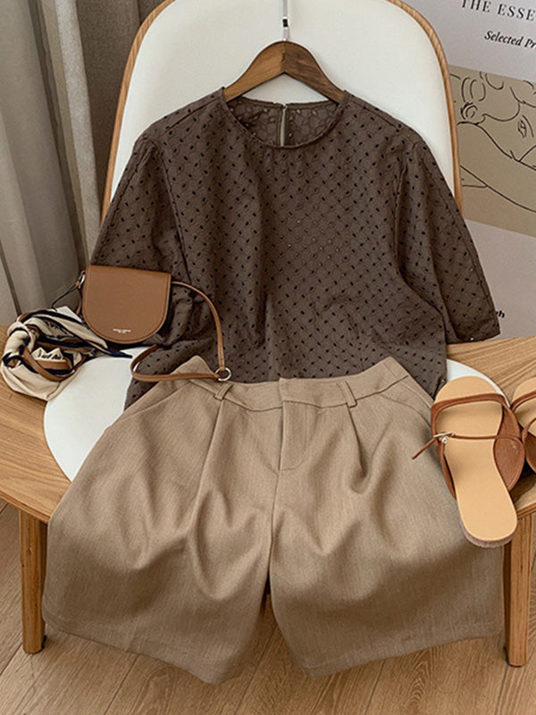 Original Pleats Empire Solid Wide Leg Shorts