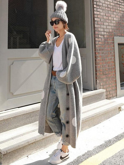LOOSE POLKA-DOT PRINTED LONG COVER-UP