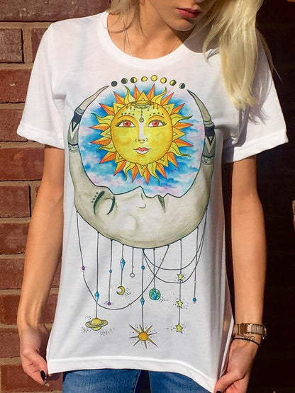 Sun Picture Printed White T-shirt
