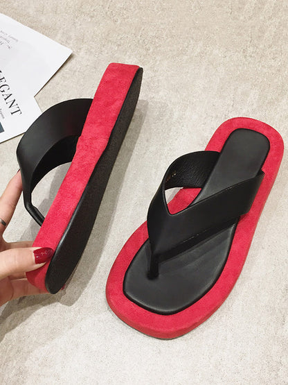 Simple Contrast Color Flip Flops Flatform Slippers