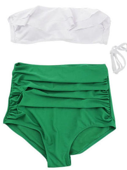 Contrast Color Ruffled Collar Top Bikini