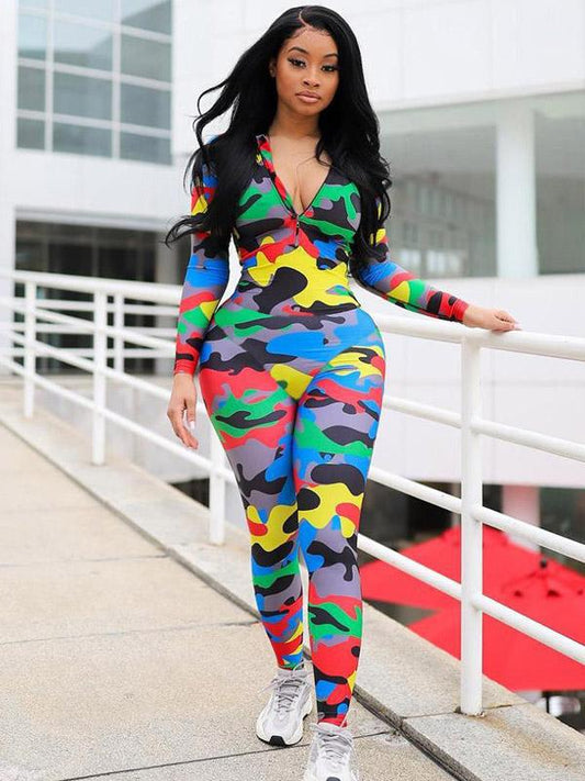 Empire Camouflage Zipper Jumpsuits