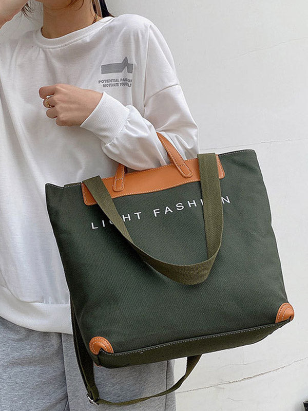 Casual Contrast Color Canvas Tote Bag