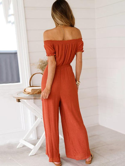 Cold Shoulder Short Sleeve Wide Leg Jumpsuits