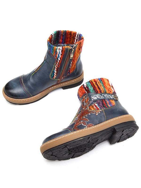 Bohemia Wool Knitting Leather Booties