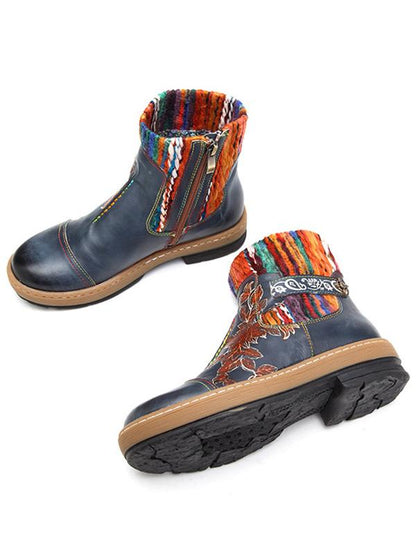 Bohemia Wool Knitting Leather Booties