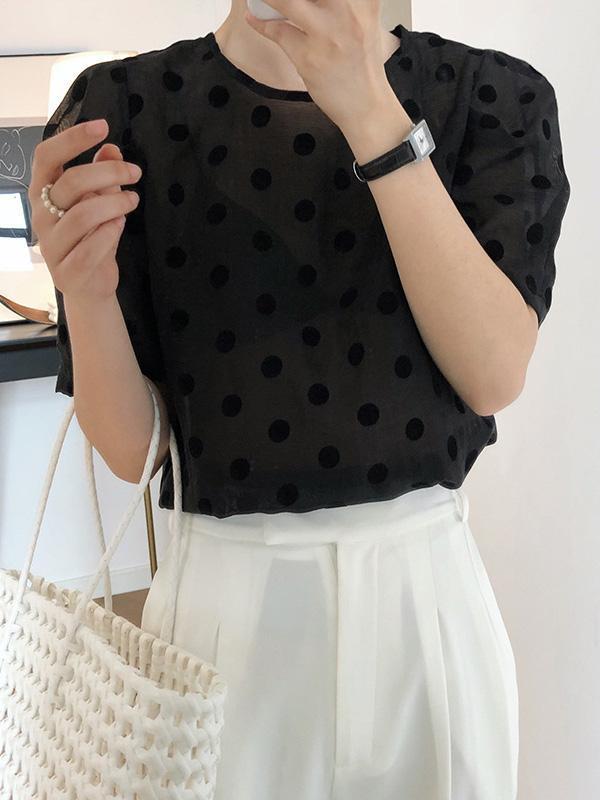 Original Polka-Dot Bishop Sleeve T-Shirts Tops