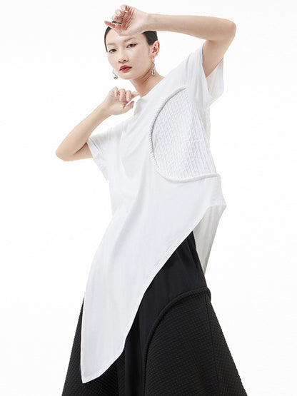Original Irregular Solid Color Split-Joint T-Shirt Top