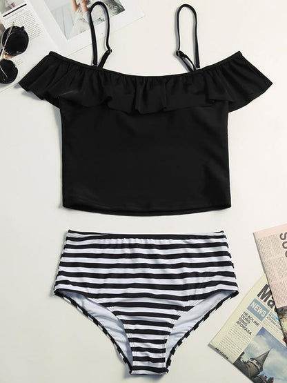 High Waisted Off-the-shoulder Falbala Tankini