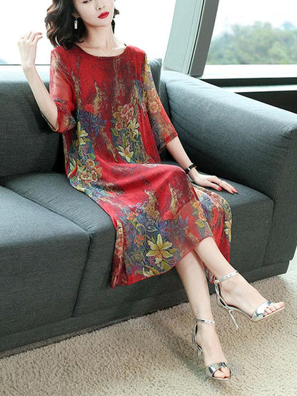 Casual Floral Printed Soft Midi Dress