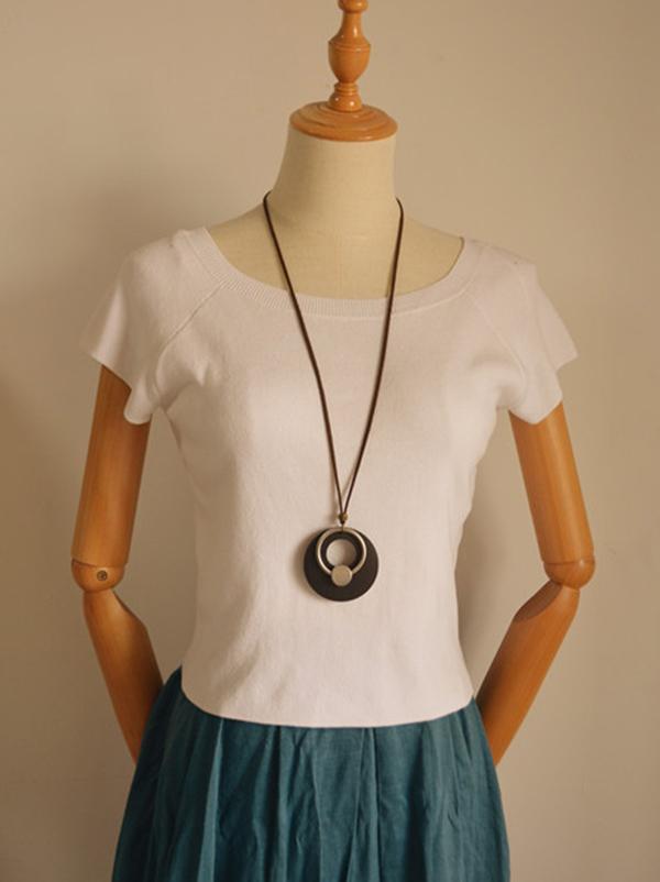 Vintage Circle Shape Wood Necklace