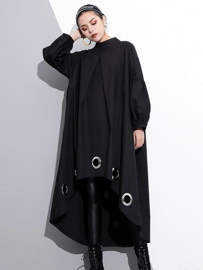 Black Loose High-low Hollow A-line Dress