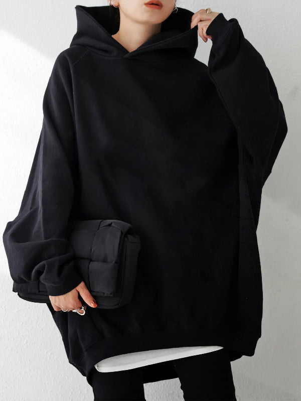Simple Casual Solid Color Split-Joint Batwing Sleeves Hoodies