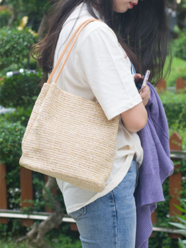 Casual Straw Bag Shoulder Bucket Bag