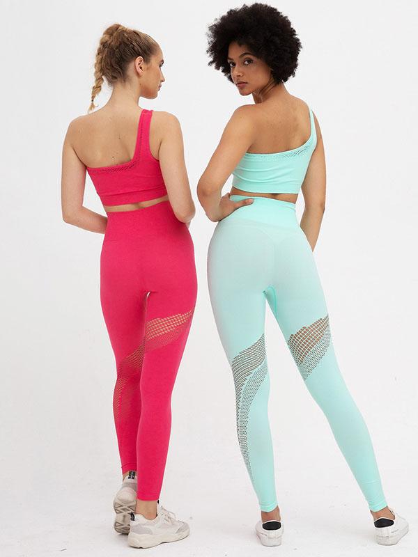 Fashion Hollow Solid One-Shoulder Yoga Suits