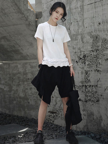 Original Solid Color Falbala Asymmetric Irregularity Shorts