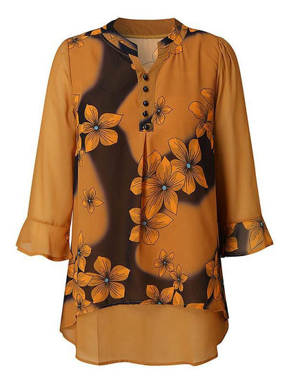 V-Neck Printed Loose Lace Chiffon Blouse