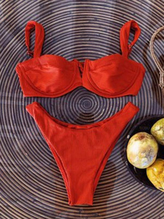 Solid Color Split Bikini Swimsuit