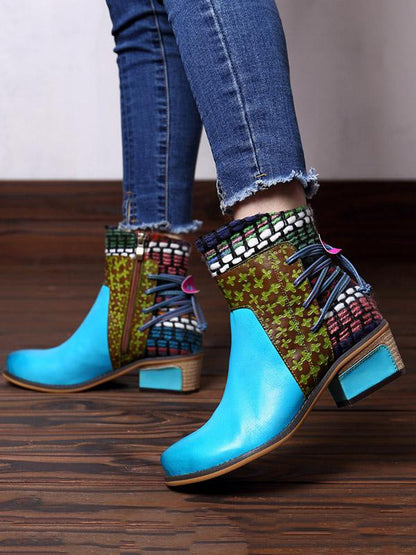 Bohemia Knitting Leather Booties