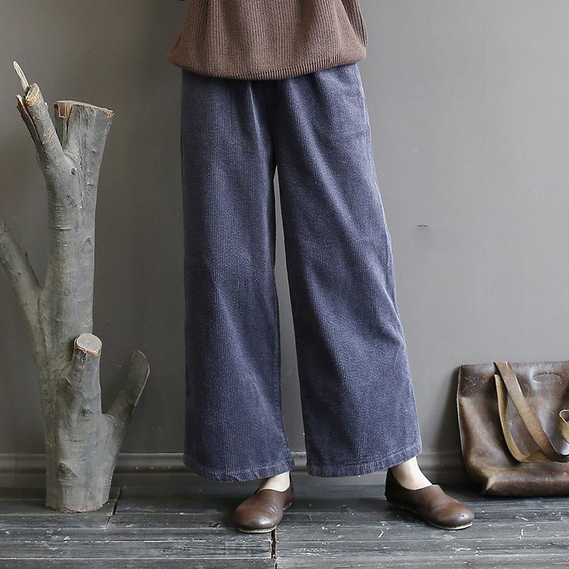 Buykud Casual Pure Color Corduroy Straight Pants