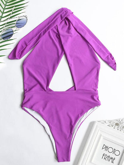 Plain Bandage Backless One-piece Swimwear