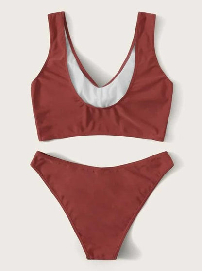 Solid Color Knotted Split Bikini Swimsuit