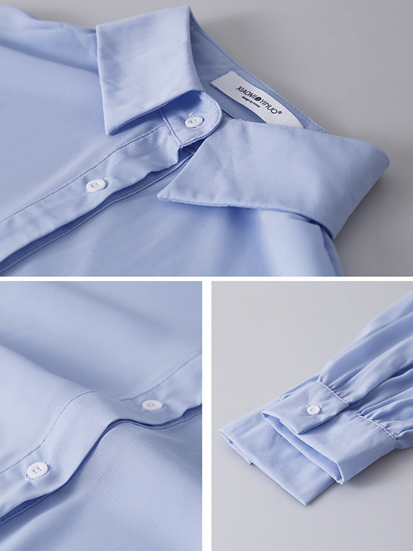 Simple Buttoned Lapel Sun Protection Long Sleeves Blouse Tops