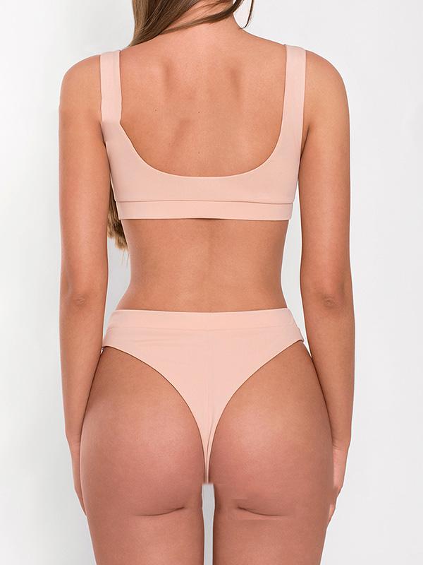 Solid Color Strapless High Waist Bikini Swimwear