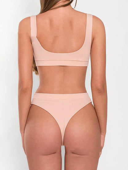 Solid Color Strapless High Waist Bikini Swimwear
