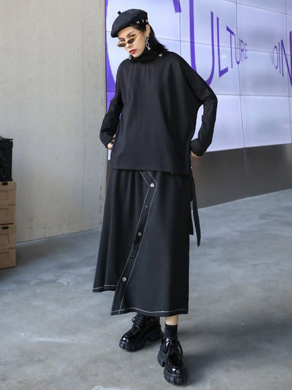 Stylish Selection Long Sleeves Buttoned Split-Side High-Neck Sweatshirt Tops