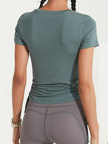 Solid Quick Dry Elastic Drawstring Yoga Tees