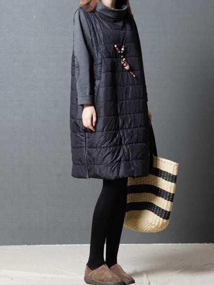 Black&Gray Loose Quilted High-neck Short Dress
