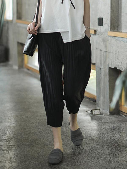 Vintage Loose Ruffled Solid Pants