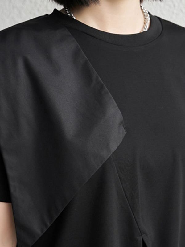 Stylish Black Split-Front Asymmetric Split-Joint Short Sleeves T-Shirts