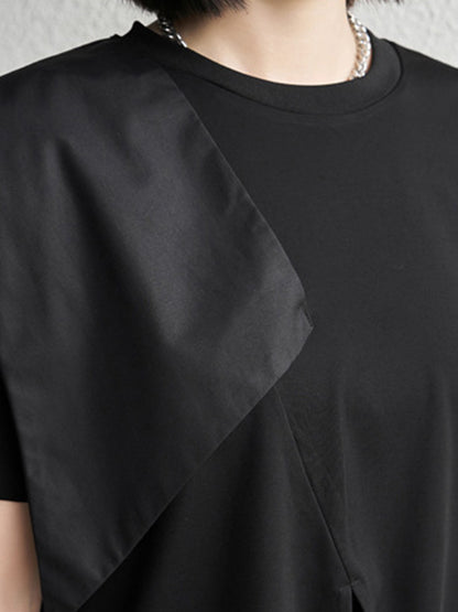 Stylish Black Split-Front Asymmetric Split-Joint Short Sleeves T-Shirts