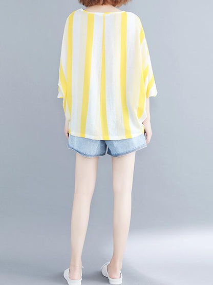 Loose Striped Batwing Sleeves Shirt
