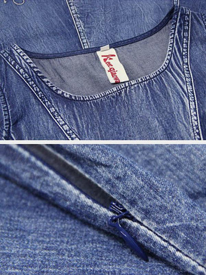 2019 Summer New Vintage Embroidery Denim Dress