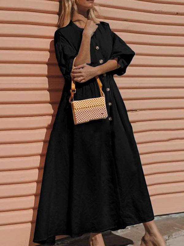 Solid Puff Sleeves Maxi Dresses