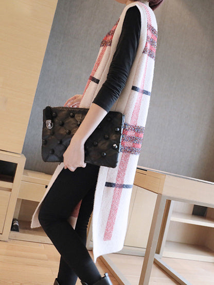 Artistic Retro Striped Split-Side Round-Neck Sleeveless Knitted Vest