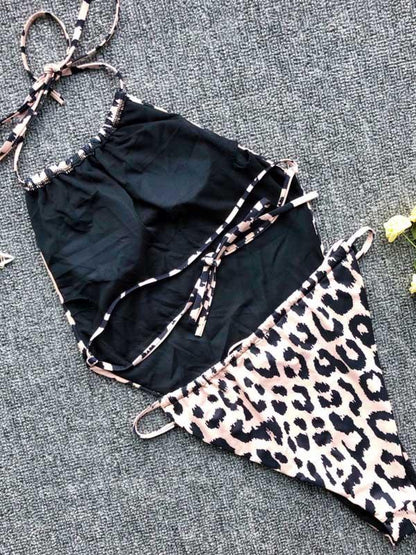 Halter-neck Plain One Piece Swimsuit