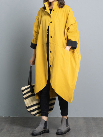 Stylish Loose Split-Front Half Sleeves Stand Collar Outerwear